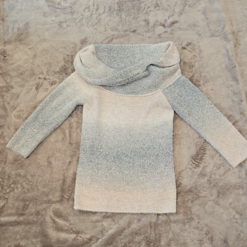 Anthropologie Ombre Cowl Neck Fuzzy Knit Sweater Grey Cream OB2034179 Womens L